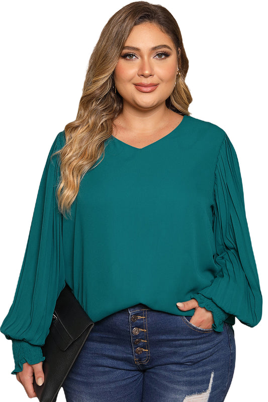 Pleated Bubble Sleeve Blouse