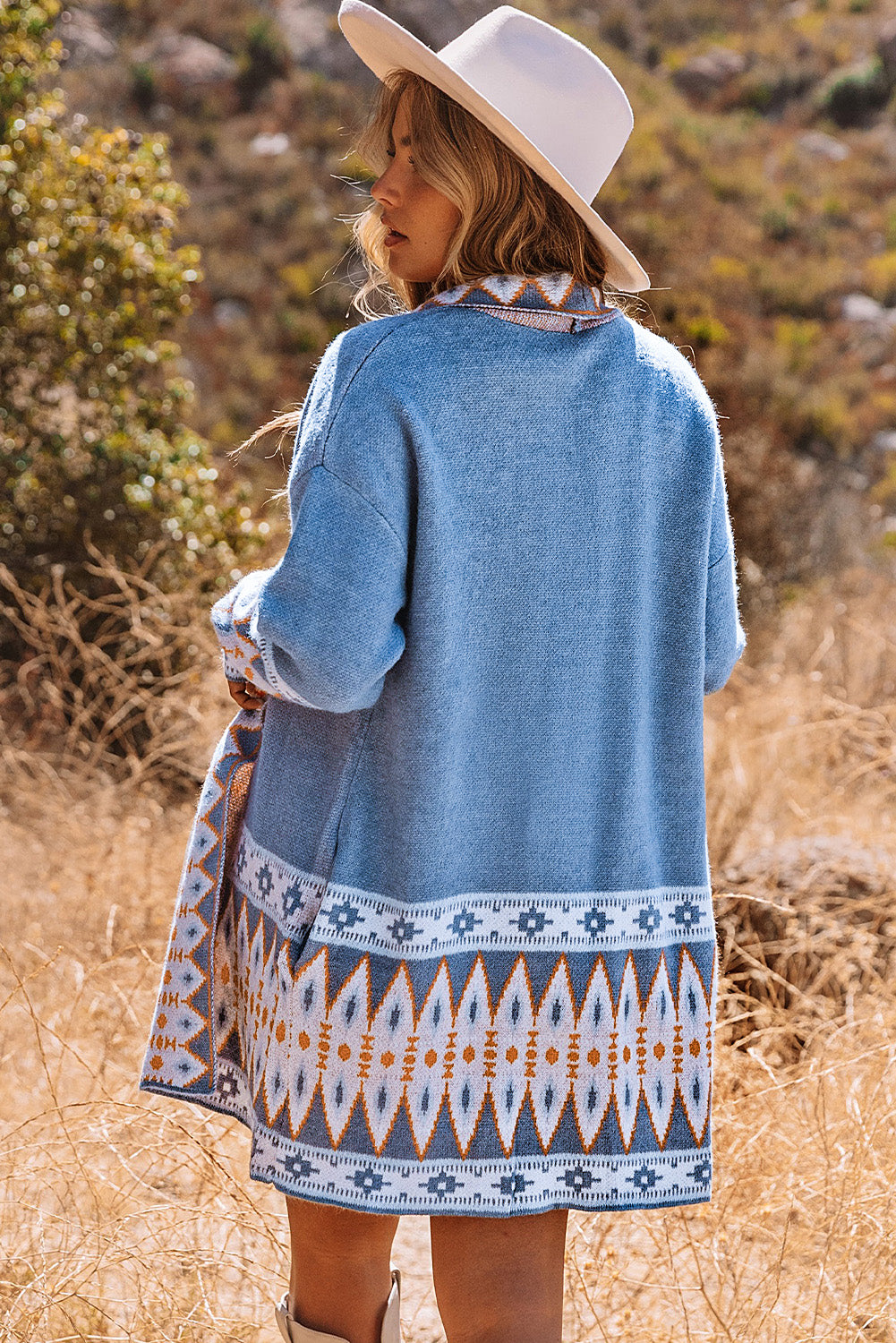 Green Aztec Print Open Front Knitted Cardigan