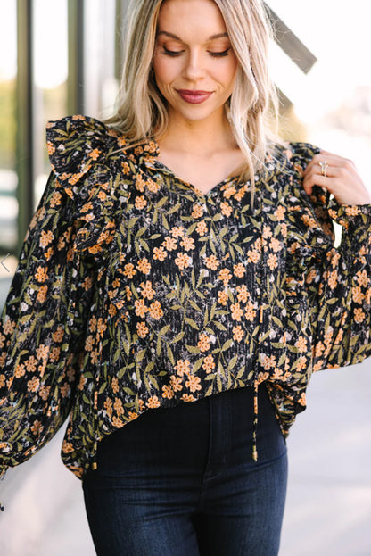 Bubble Sleeve Floral Blouse