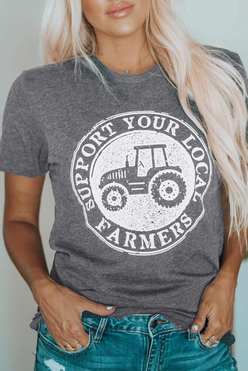 Camiseta con gráfico gris APOYA A TUS AGRICULTORES LOCALES