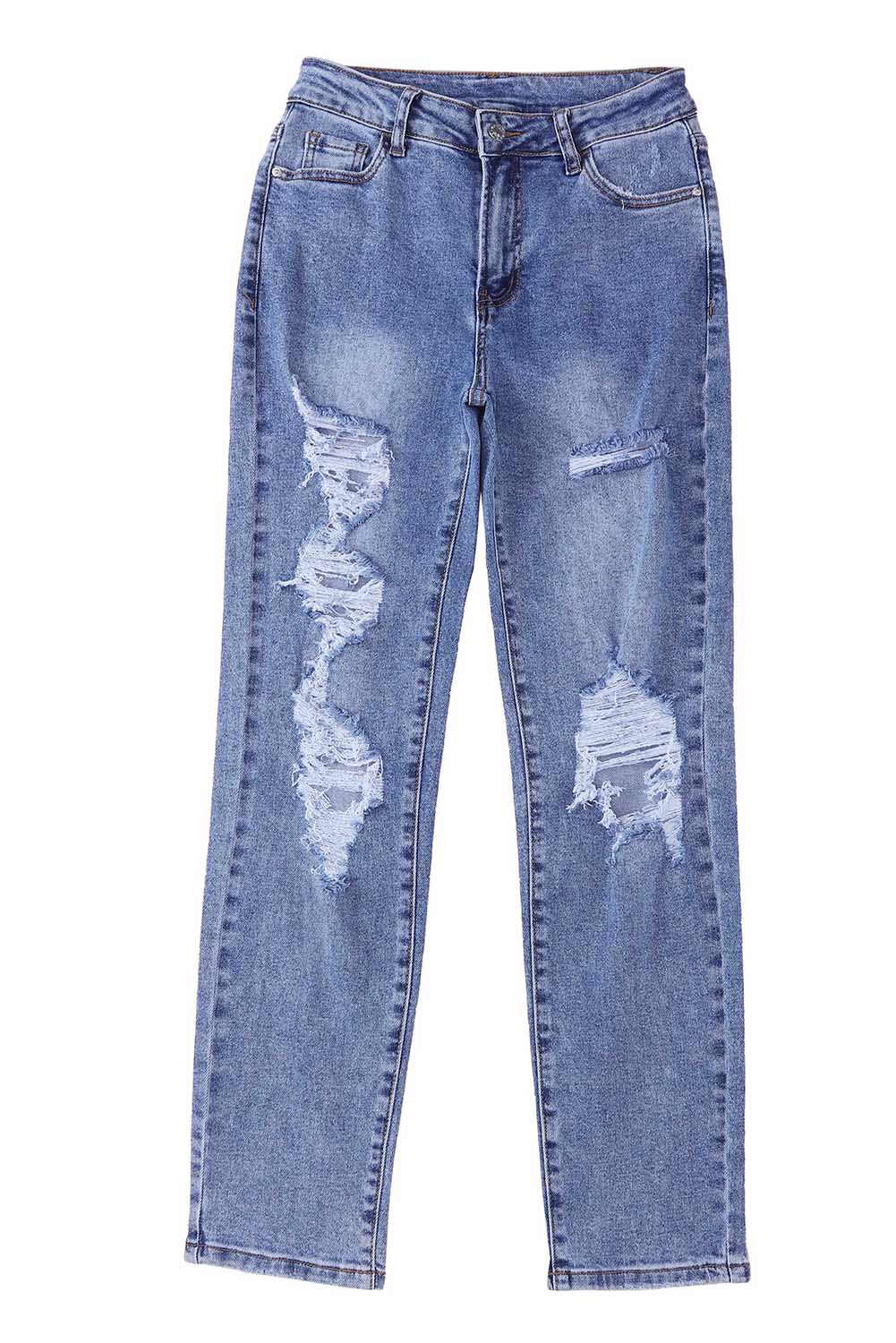 Distressed details with big holes deliver a cutting-edge look, crafted from durable denim for a contempo combo of style and comfort. Wear 'em with a variety of tops and shoes for a fabulously versatile vibe – spiffy for some occasions, sassy for others. Fabric: 93% Cotton, 5% Polyester, 2% Elastane.