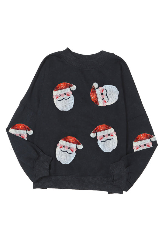 Sudadera navideña de Papá Noel con lentejuelas negras