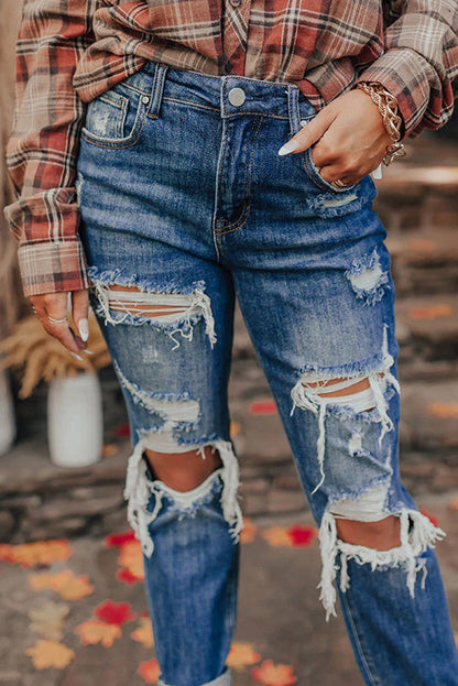 Vintage Distressed Ripped Boyfriend Jeans