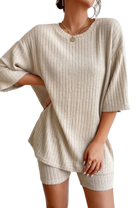 Snuggle up in style with this Slouchy Ribbed Knit Set! With a classically chic V-neck design, this two-piece look provides a relaxed 'n' comfy fit while giving you plenty of styling options. Available in Apricot, Green, Gray, or Black and crafted from 85% Polyester, 10% Viscose and 5% Elastane—it's the perfect pick for easy elegance.