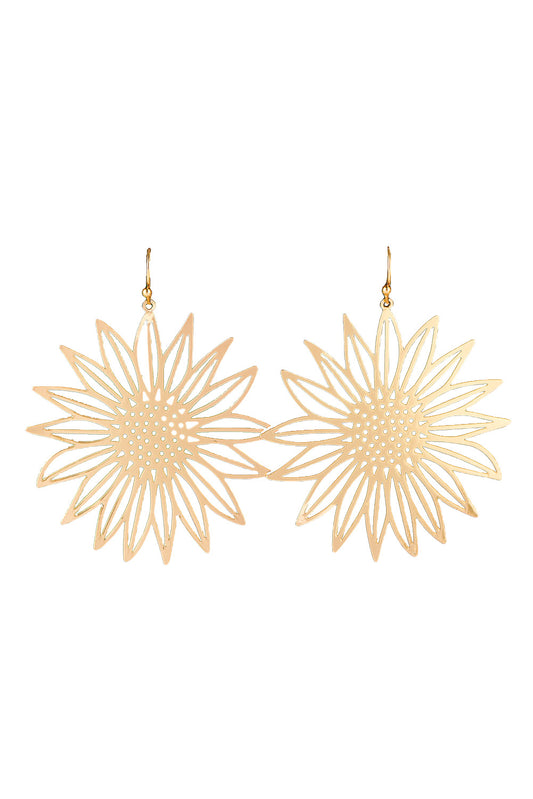 Gold Hollow-out Sunflower Hook Earrings