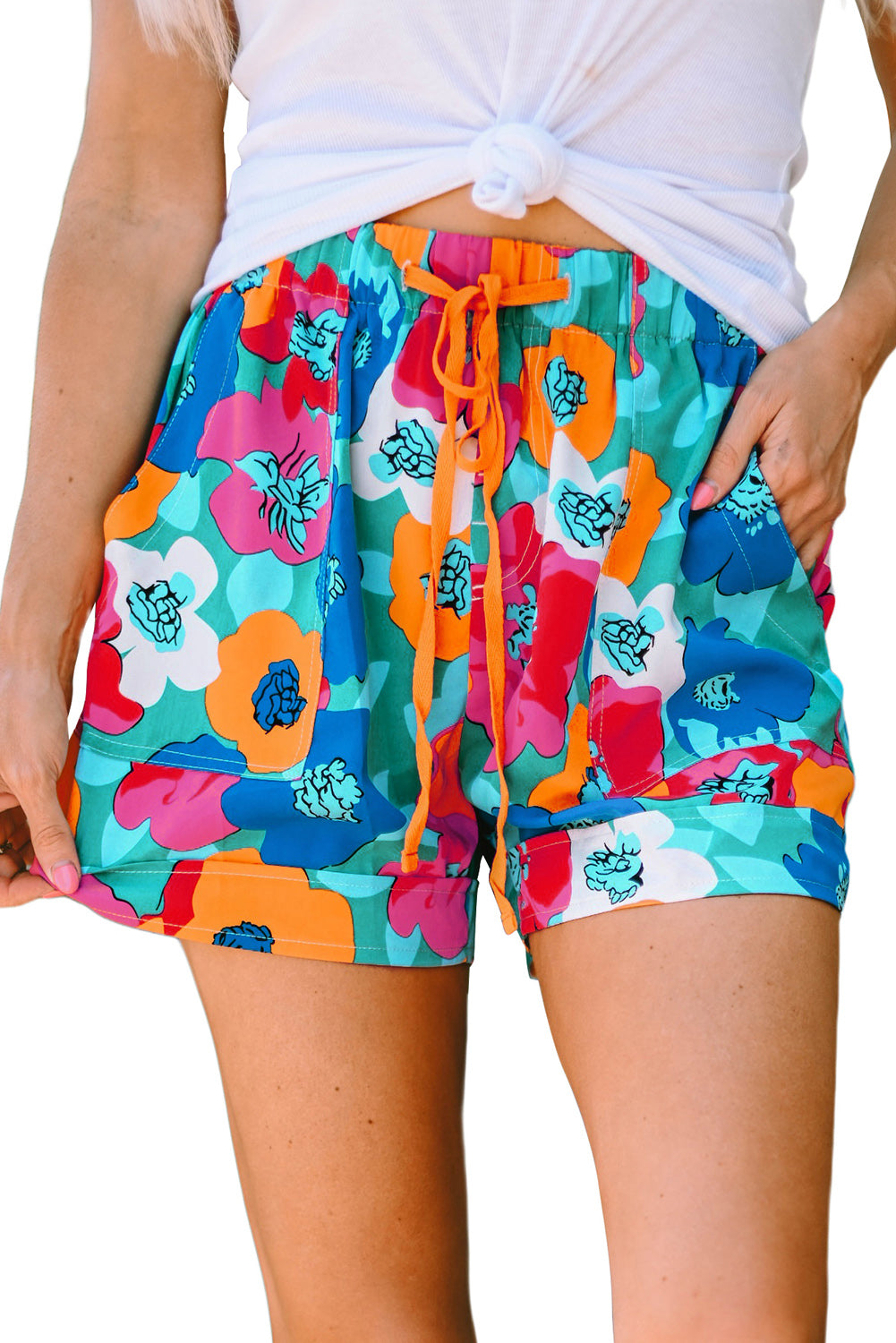 Floral Print Drawstring Casual Shorts