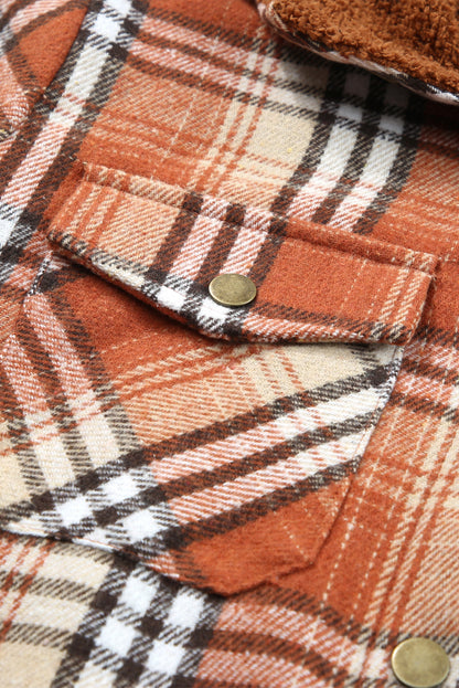 Gray Plaid Pattern Sherpa Lined Hooded Shacket