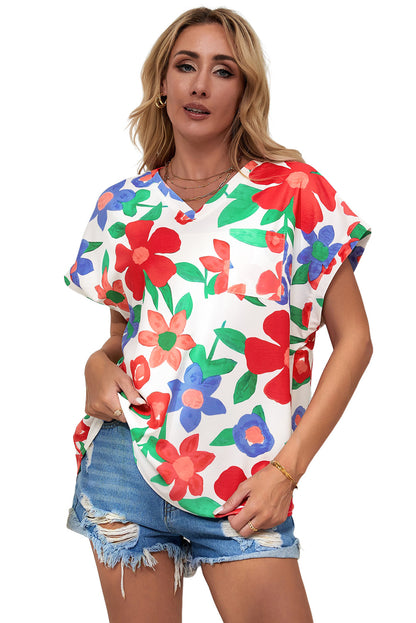 Blusa con escote en V y flores 