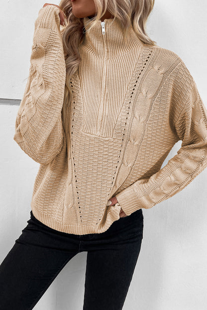 Zipped Cable Knit Sweater