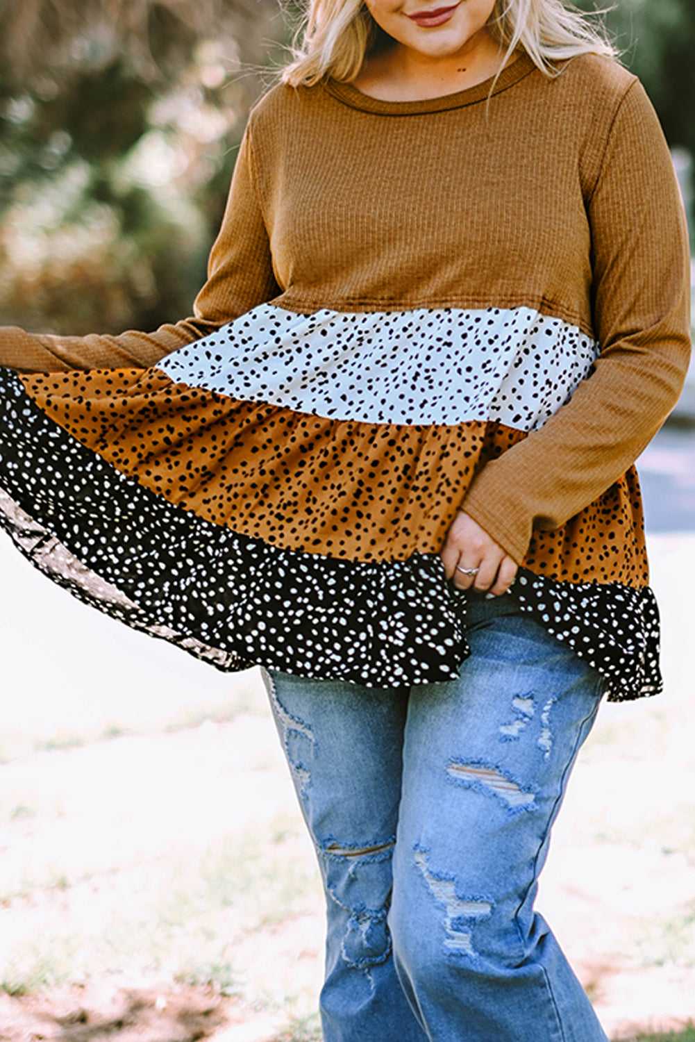 Dotted Knit Ruffled Top