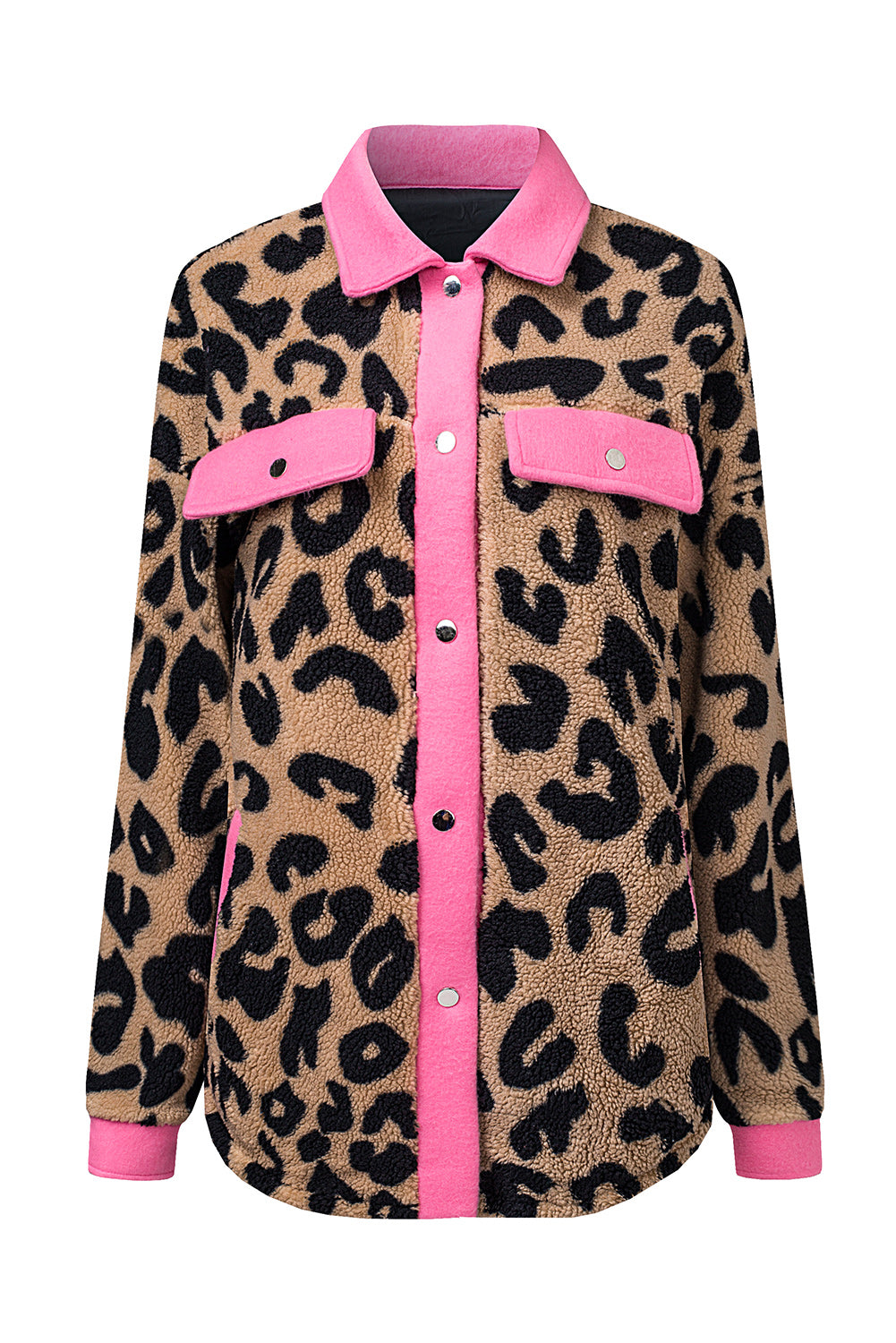 Chaqueta tipo sobretodo con estampado de leopardo y ribetes en contraste en color negro