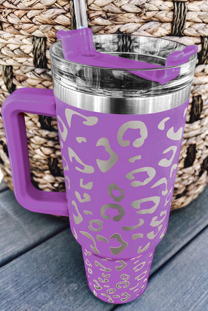 Taza de acero inoxidable 304 con doble aislamiento y manchas de leopardo rosa de 40 oz