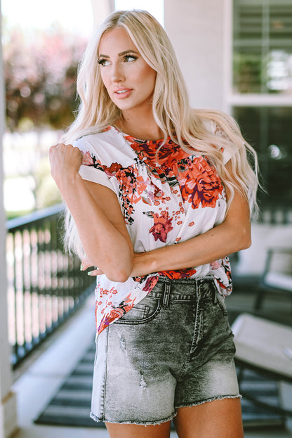 Blusa de manga larga con estampado floral retro en color rojo