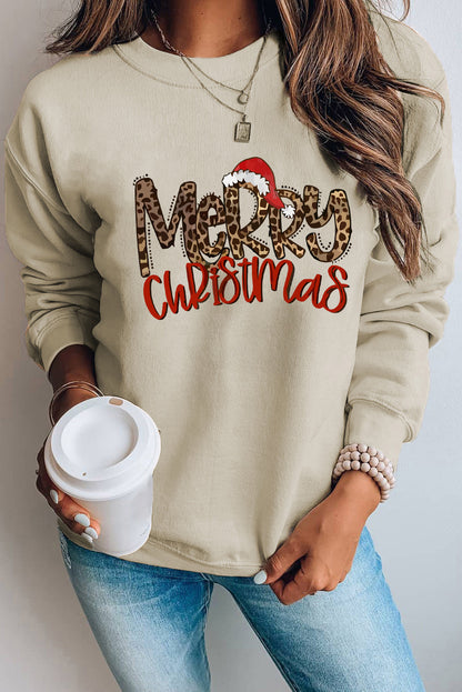 Gray Christmas Letter Plaid Car Graphic Print Pullover Sweatshirt