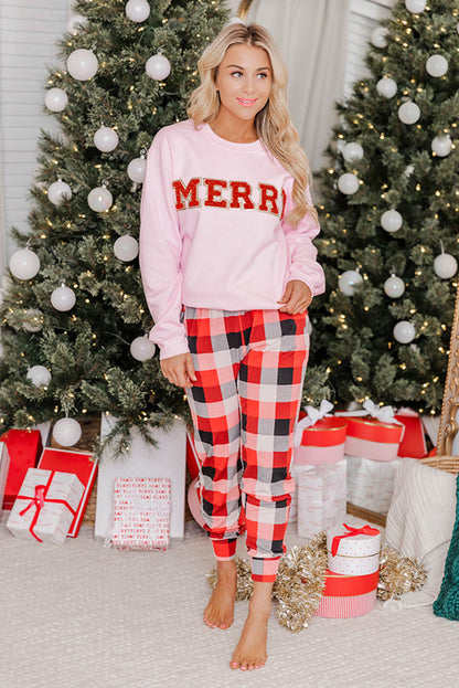 Pink MERRY Graphic Pullover Sweatshirt