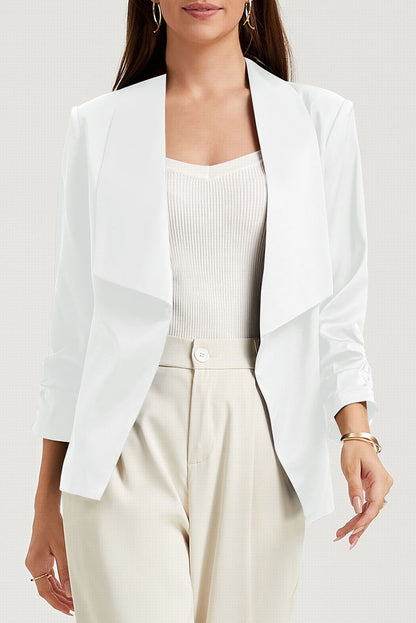 Blazer de satén blanco liso con cuello de solapa