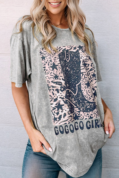 Camiseta con gráfico de botas de vaquero para niñas Let's Go en color gris