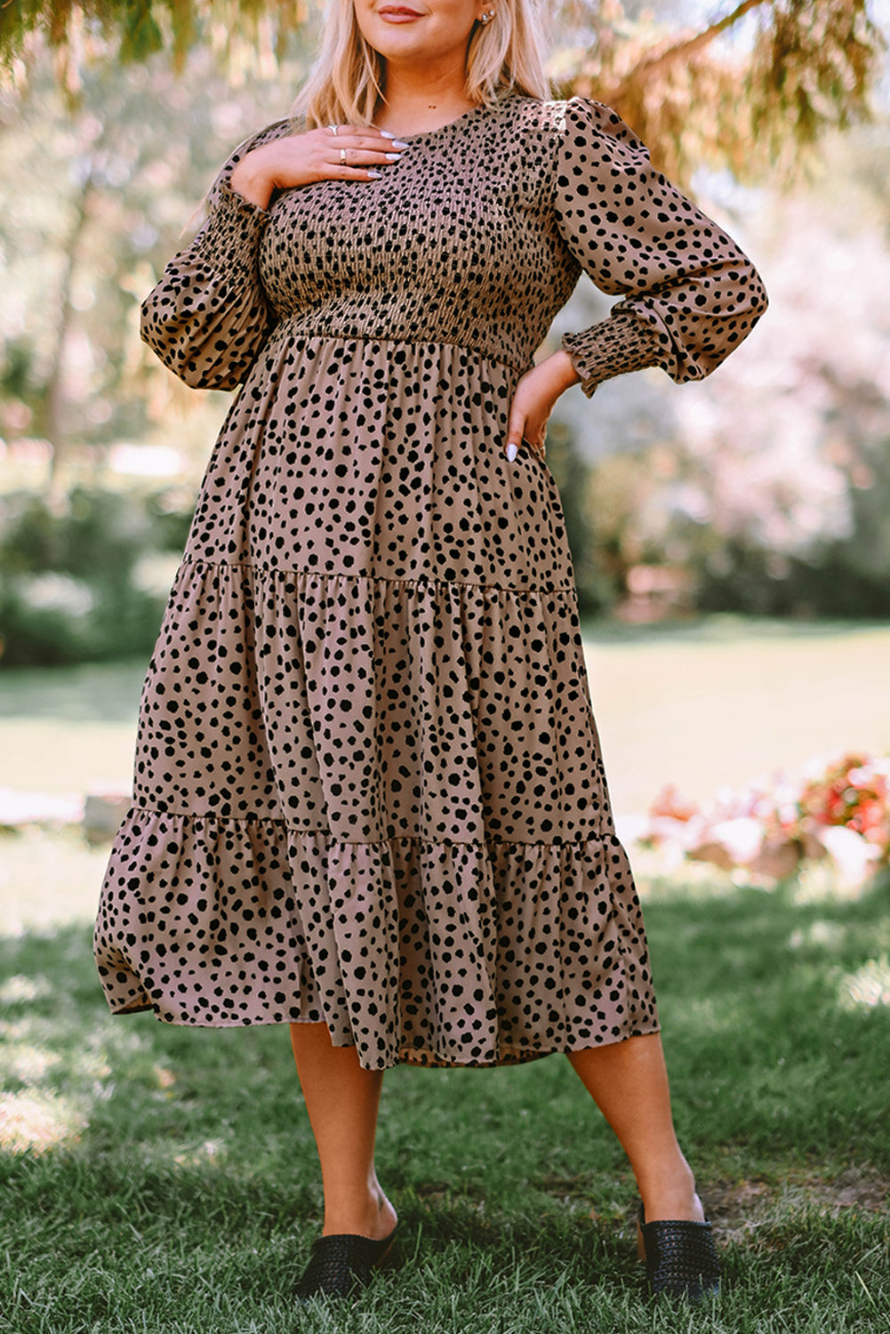 Smocked Tiered Leopard Dress