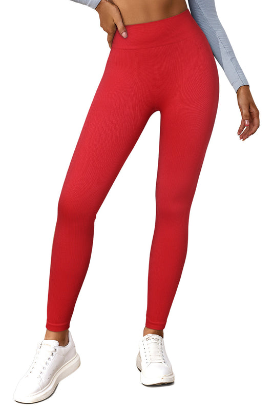 Rock these high-waisted leggings and proudly flaunt ya' curves! These athletic leggings' wide waistband gives you TLC (tummy-lovin' control). Plus, they hug you like a glove, providing a sleek, smooth look. You'll fall head-over-heels for the seamless design and the sexy, fiery red hue!