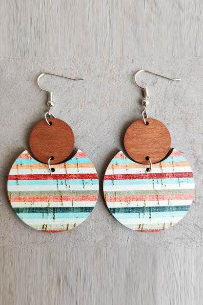 Pendientes colgantes de madera con estampado de rayas boho multicolor 