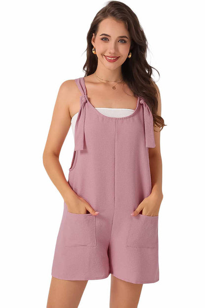 Multicolor Rose Adjustable Straps Pocketed Textured Romper