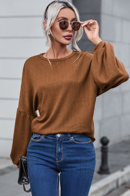 Faux Knit Jacquard Puffy Long Sleeve Top