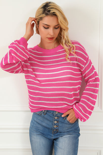 Rose Drop Shoulder Contrasting Striped Sweater