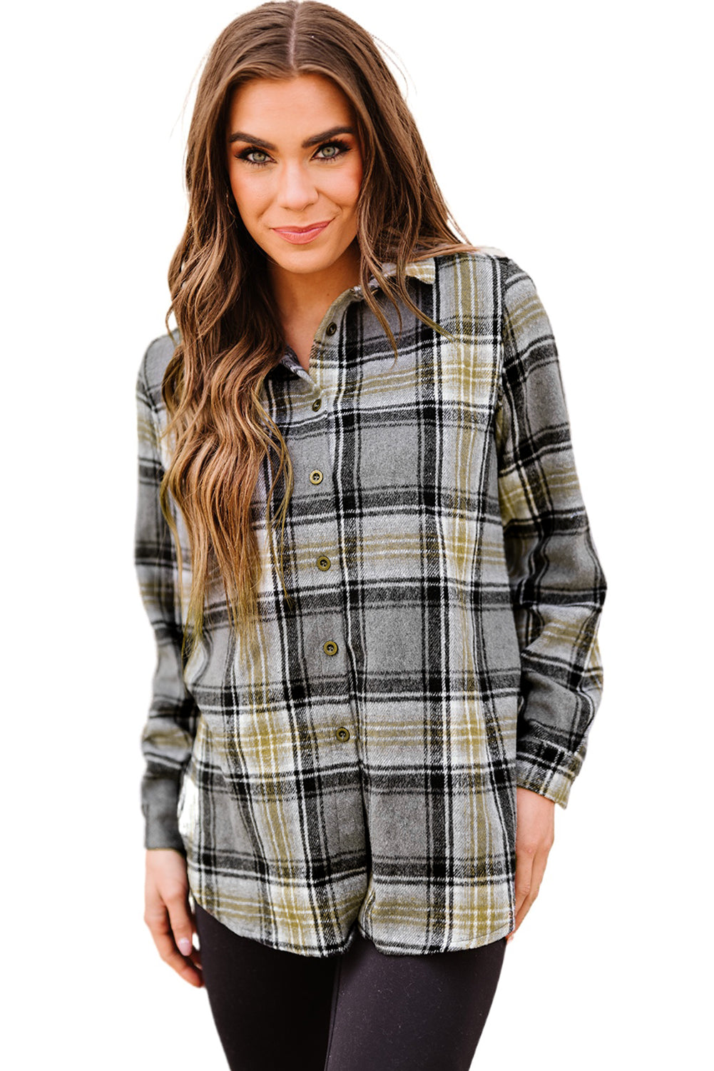 This plaid shacket is an absolute classic! Timeless and oh-so-fashionable, its round hem and slits give it a seriously stylish edge. Plus, it's oversized, so it'll cover ya'll the way down to the booty. Whether you wear it with a tee and pants for a casual 'fit, or throw it on for a night out, you'll be looking 🔥100% Polyester, available in a fashionable Gray or Black.