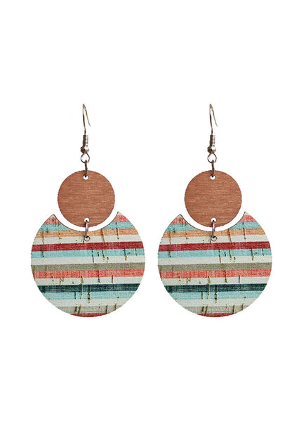 Pendientes colgantes de madera con estampado de rayas boho multicolor 