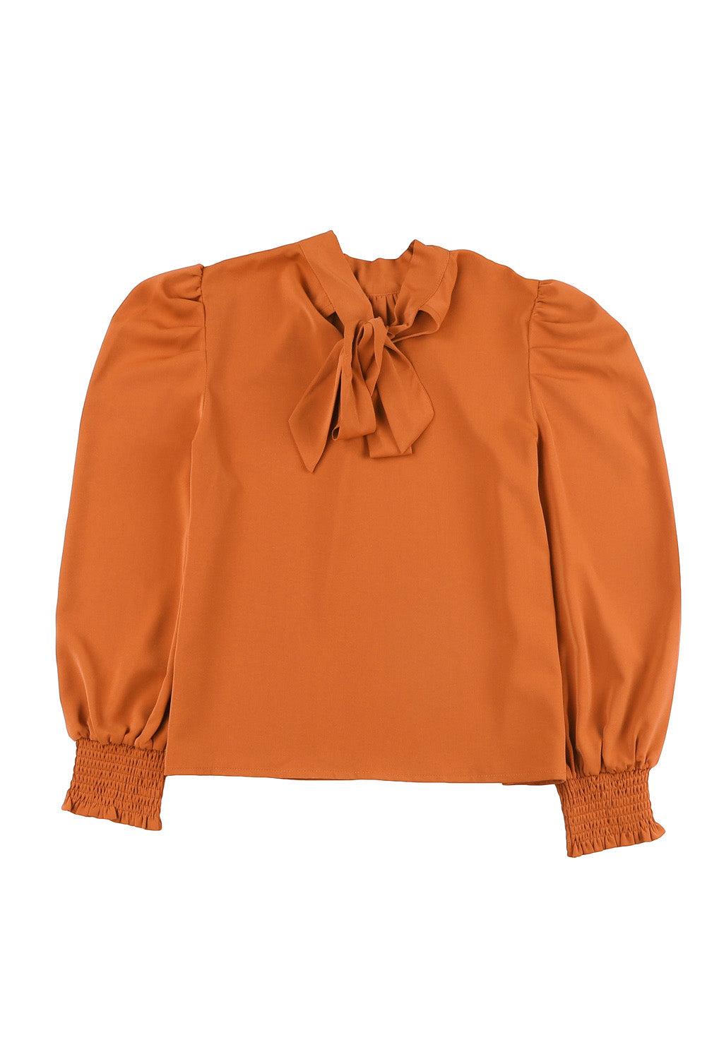 Blusa de gasa con cuello alto y mangas largas abullonadas de color naranja