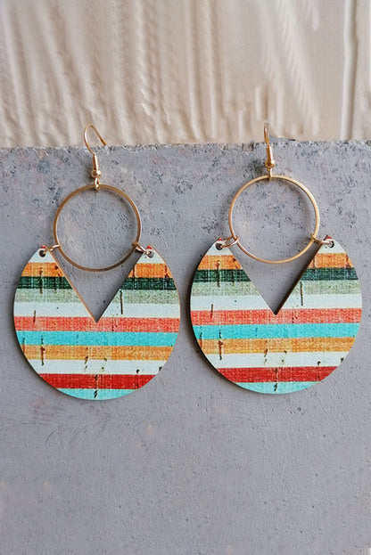 Pendientes colgantes de madera con estampado de rayas boho multicolor 