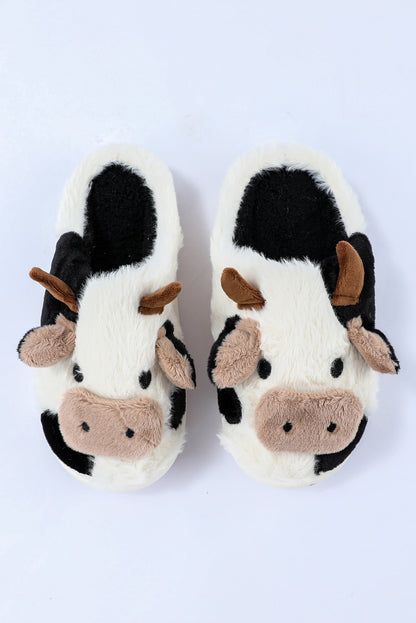 Pantuflas de punta abierta con estampado de vaca en color blanco brillante