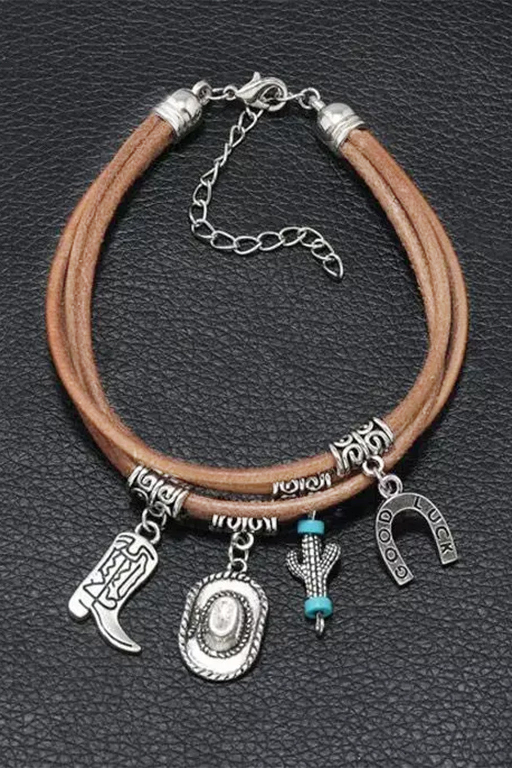 Pulsera de plata con cactus de la buena suerte y varias capas