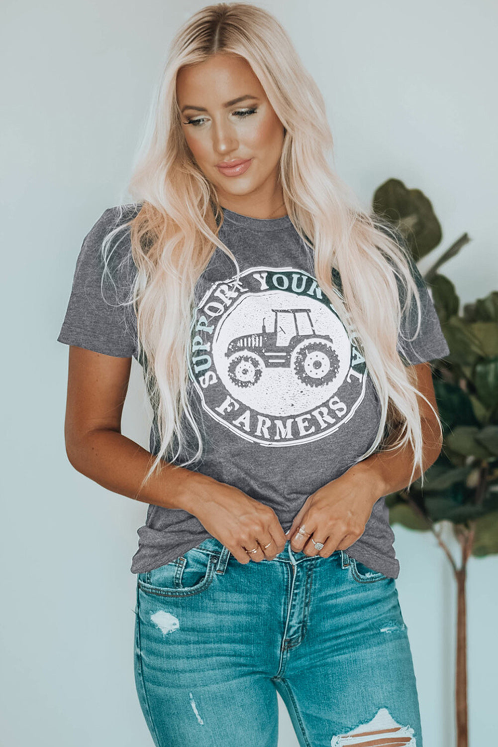 Camiseta con gráfico gris APOYA A TUS AGRICULTORES LOCALES