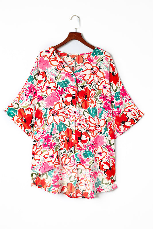 Camisa con mangas estilo kimono y estampado floral en talla grande de Rose