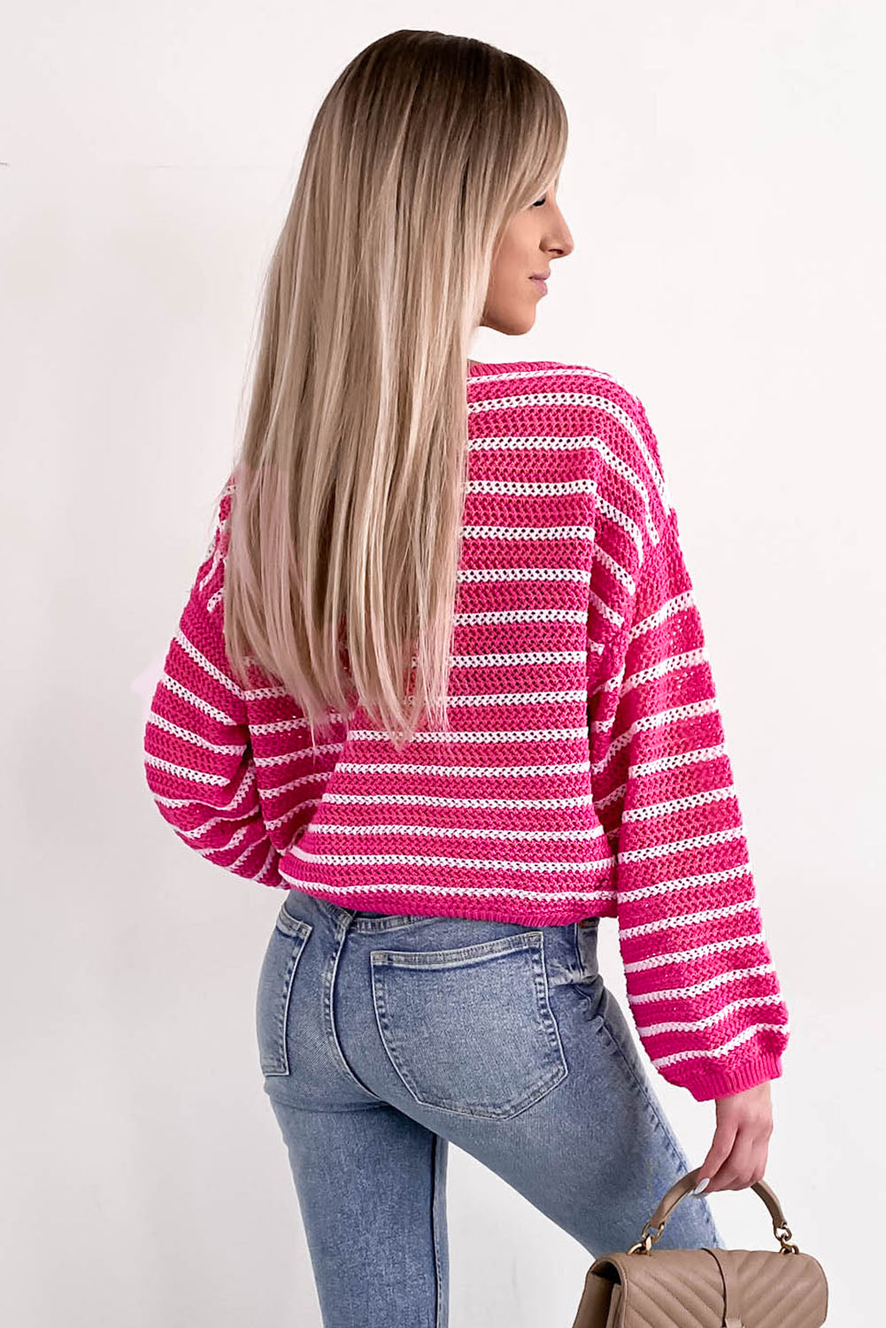 Rose Drop Shoulder Contrasting Striped Sweater