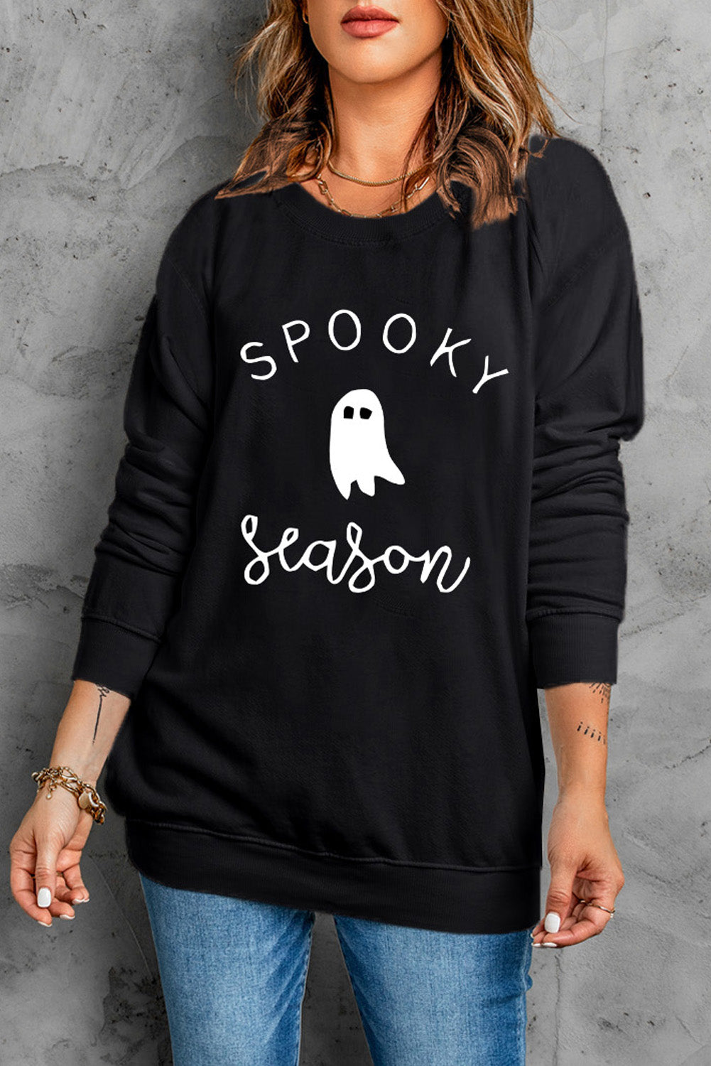 Sudadera negra con gráfico de fantasmas de la temporada SPOOKY