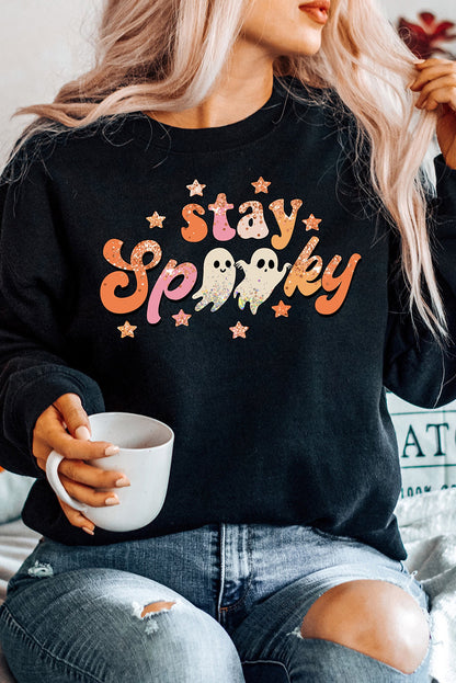 Sudadera negra con gráfico de fantasmas de la temporada SPOOKY