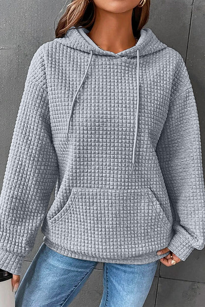 Sudadera con capucha acolchada de talla grande con bolsillos estilo canguro en color gris