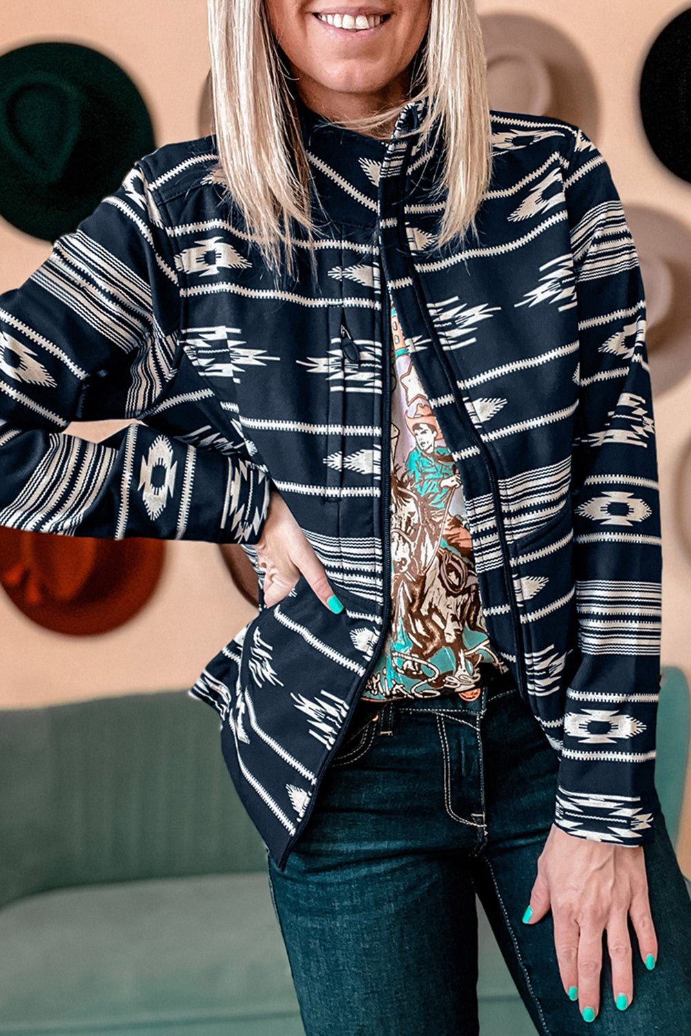 Chaqueta con cremallera y estampado azteca Ruby Western 