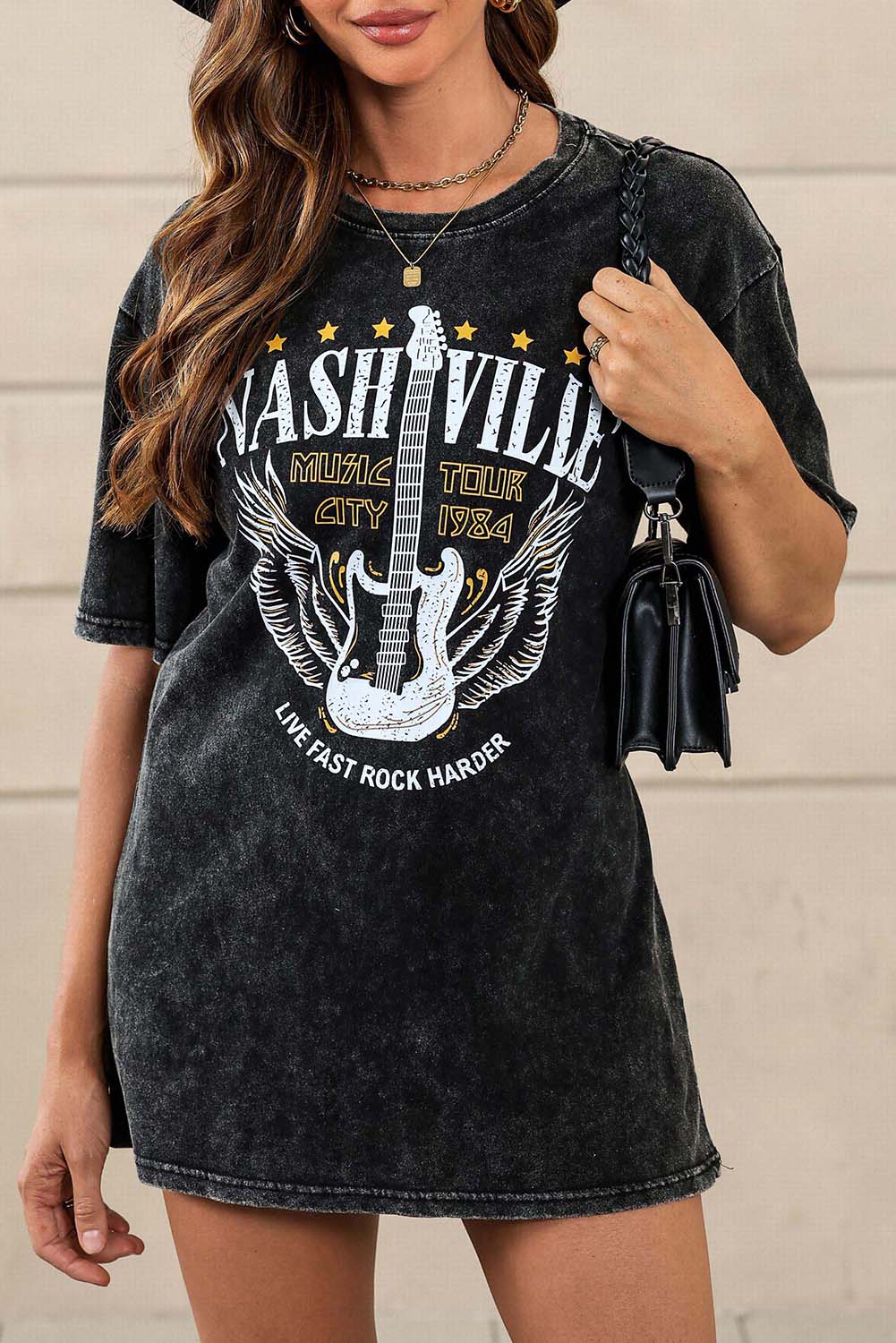 Camiseta gráfica vintage NASHVILLE con lavado mineral negro 