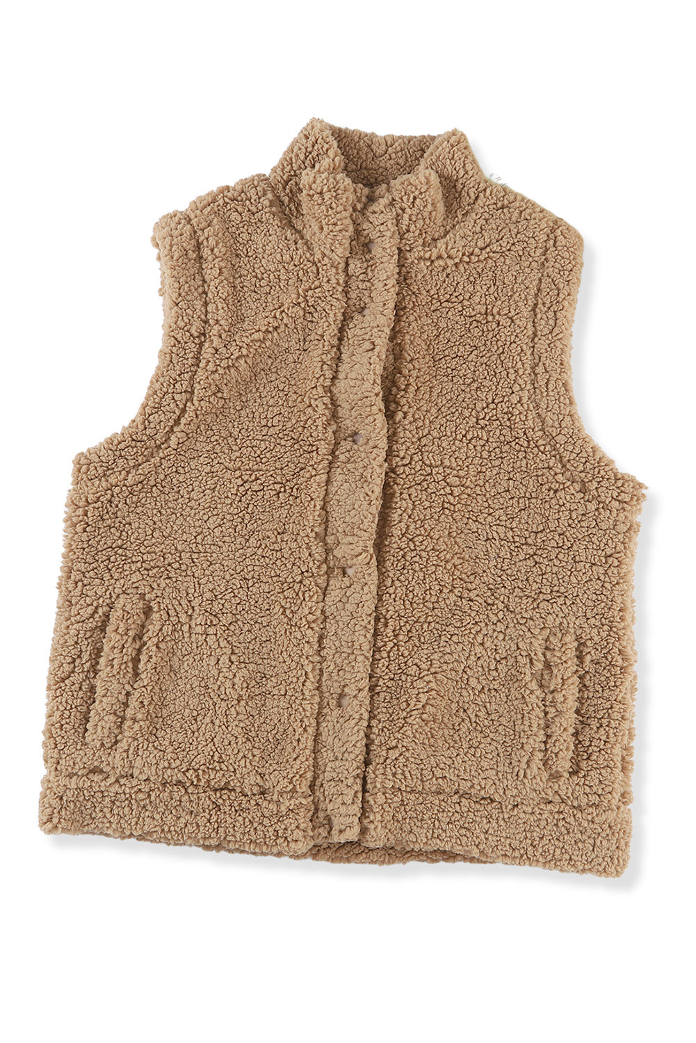 Brown Snap Button Pocketed Sherpa Vest Jacket