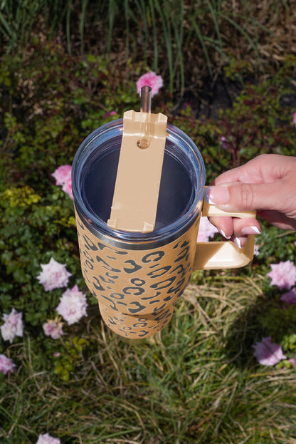 Taza de acero inoxidable 304 con doble aislamiento y manchas de leopardo rosa de 40 oz