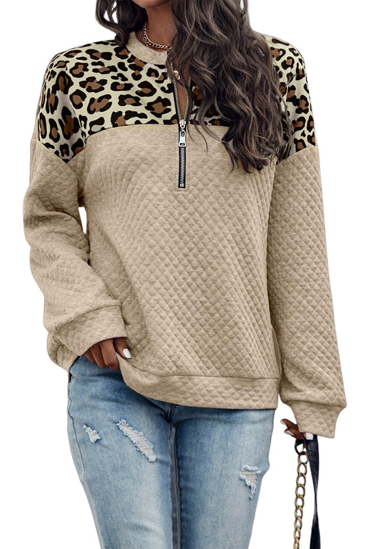 Sudadera con cremallera y hombros caídos con estampado de leopardo gris