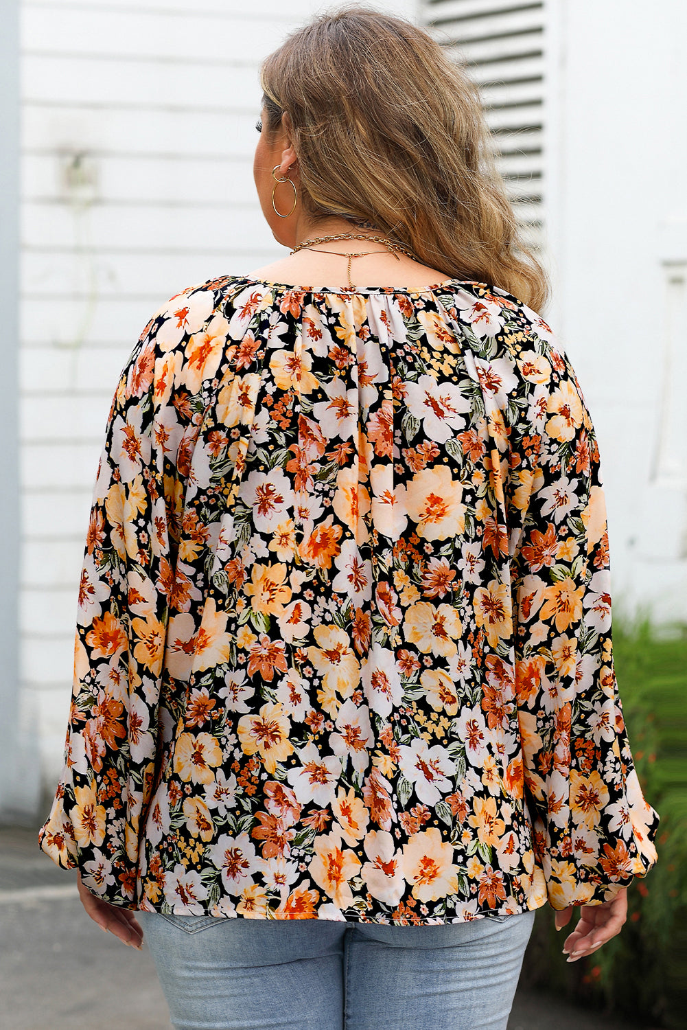 Multicolor Floral V-Neck Long Sleeve Blouse