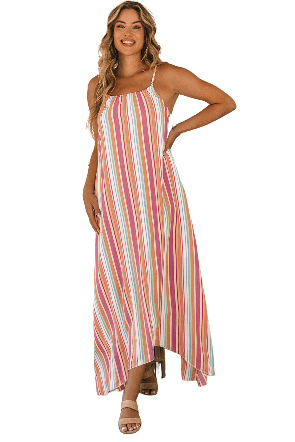 Multicolor Striped Smocked High Waist Wide Leg Pants