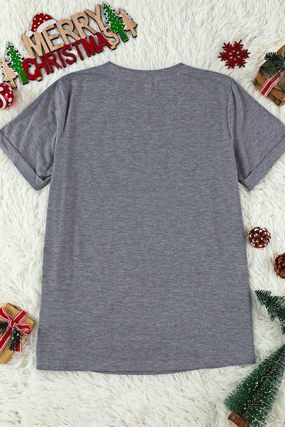 Camiseta con gráfico de copo de nieve y gorro de Papá Noel en color gris