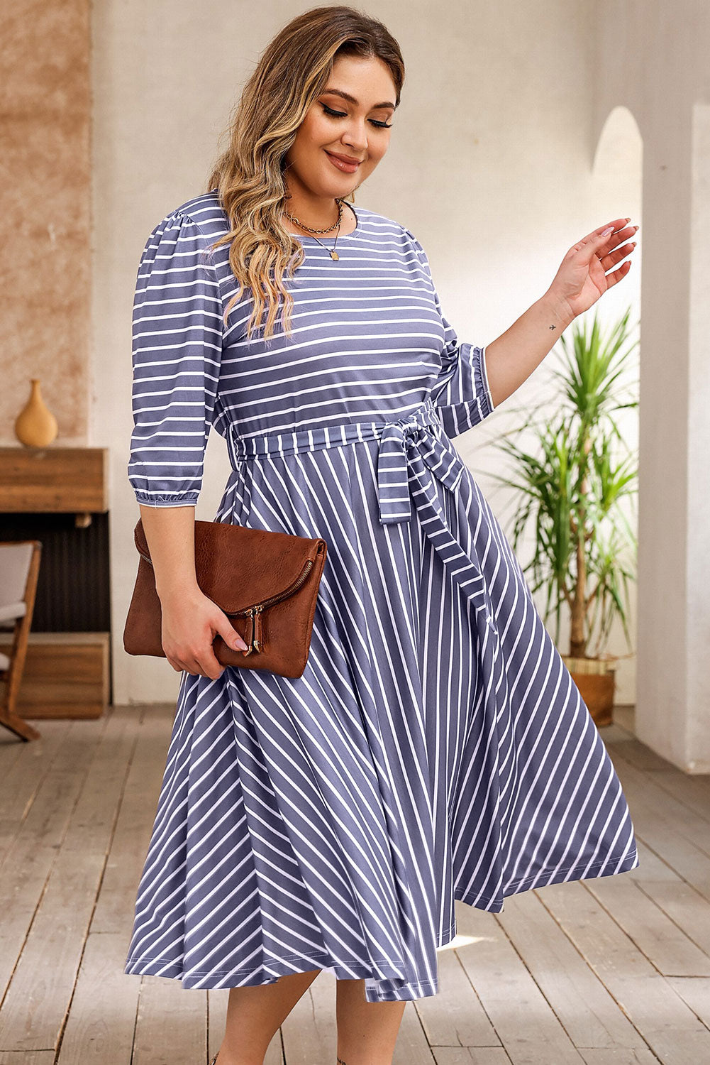 Striped Tie Waist Dress