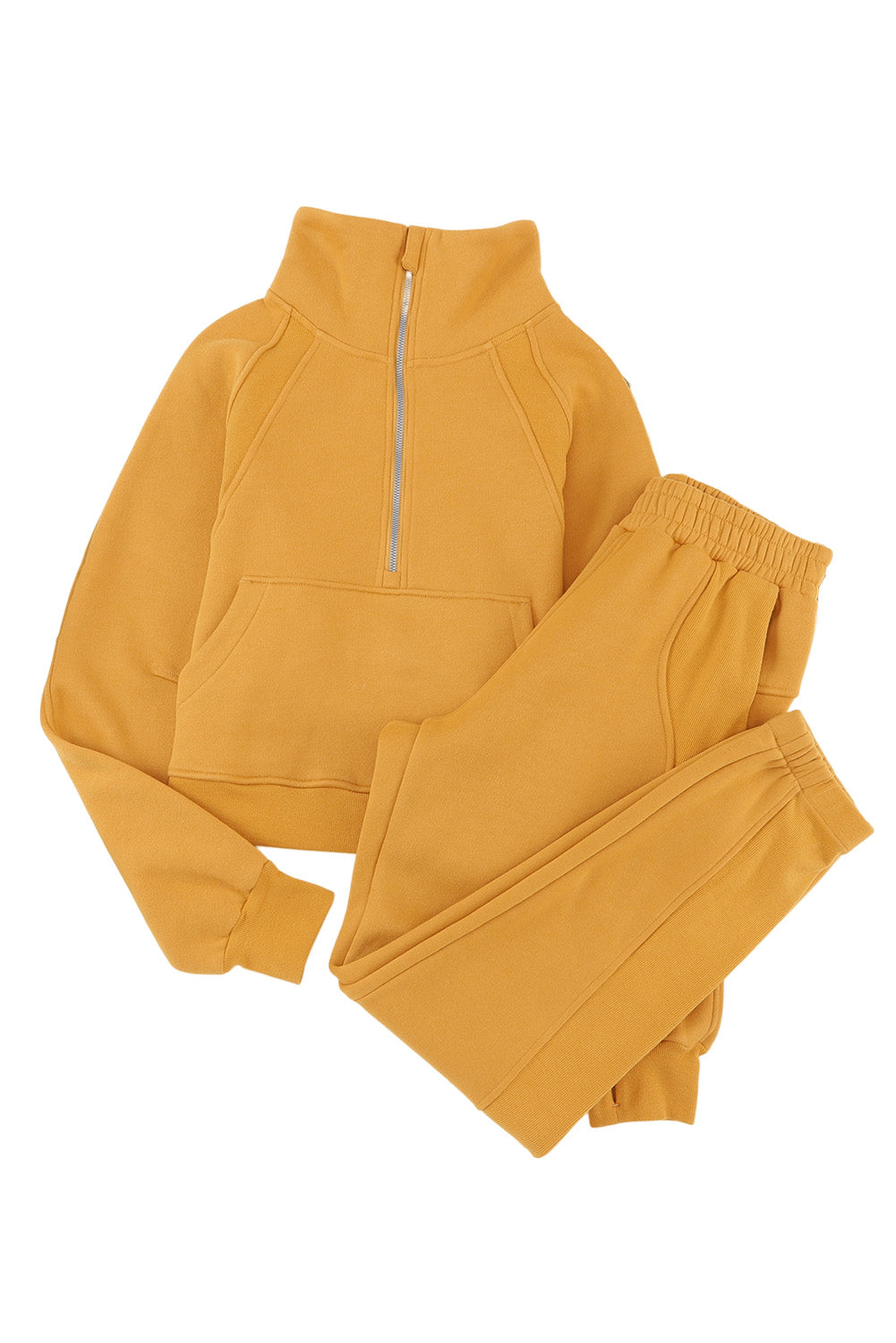 Our Sweatshirt and Sweatpants Activewear Set is just the thing for casual get-togethers or simply kicking back at home. With a kangaroo pocket and half zip for easy breezy wear, you'll find just the right fit. It's made from high-quality, breathable fabrics so you can stay comfy all day long. Plus, it's 75% Polyester, 25% Cotton - so you know you're getting top-notch quality.