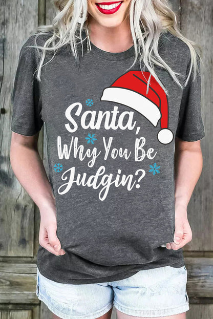 Camiseta con gráfico de copo de nieve y gorro de Papá Noel en color gris